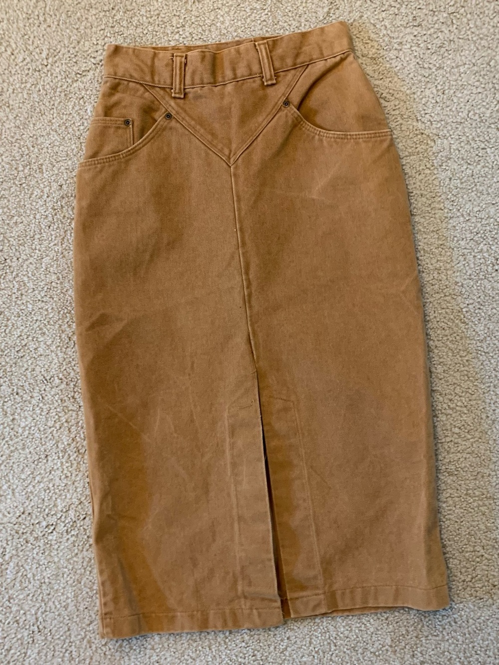 Vintage Brown Corduroy Denim Yoke Midi Skirt - Made in USA - Small (VTG 8)